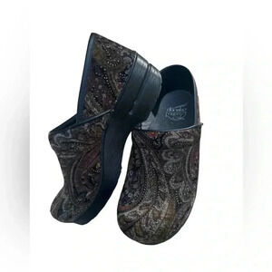Dansko Vegan Tapestry EU38 Boho Hippie Velvet Paisley Earthy Tones Slip On Clogs